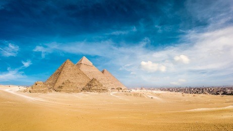 panorama of the great pyramids of giza, egypt