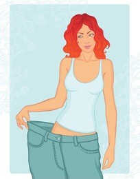 young woman in her old jeans after losing weight