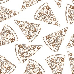 pizza pattern. vector seamless outline pattern with hand drawn pizza slices. isolated on white background.