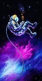 solitude with a cup of coffee. astronaut drinking coffee in space. coffee break. color illustration