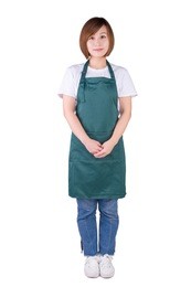 smiling young woman holding hands  looking at camera isolated on solid color background.