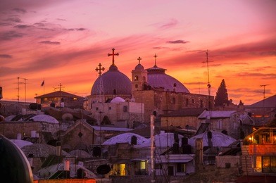 jerusalem old city and holy sepulchre at night, israel