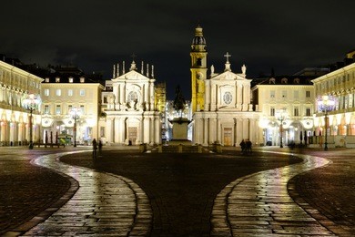 turin , italy , 11 09 2017: piazza san carlo by night