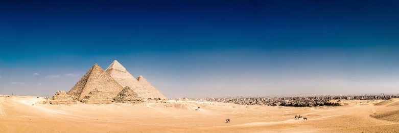 panorama of the area with the great pyramids of giza, egypt