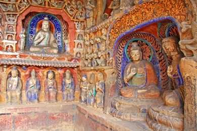 buddha statues of yungang grottoes : the world cultural heritage site, famous "buddhist caves art treasure houses", datong, shanxi province, china. selective focus. 