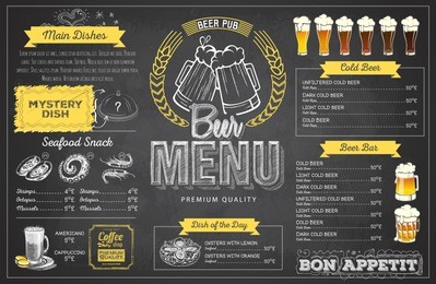 vintage chalk drawing beer menu design. restaurant menu