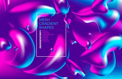 background multicolored abstract vector holographic gradient 3d background with figures and objects for web, packaging, poster, billboard, advertisement, cover, brochure, collage, wallpaper, presentat