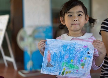 asian kids cute little girl drawing