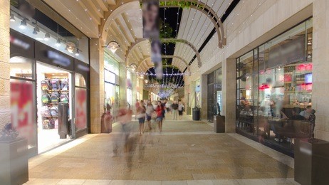 shoppers and tourists at mamilla shopping street timelapse hyperlapse. located by jaffa gate, mamilla avenue, is an upscale shopping street and the only open-air mall in jerusalem.
