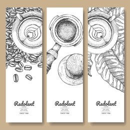 sketch drawing art for coffee packaging label.use by pen ink.vector and illustration.