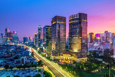 jakarta - indonesia cityscape during sunset