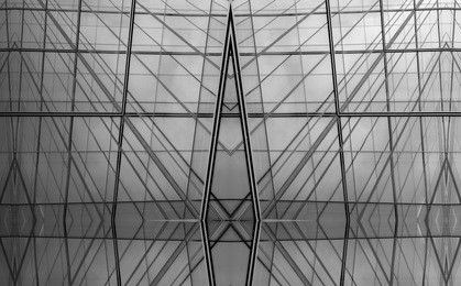 architecture of geometry at glass window - monochrome