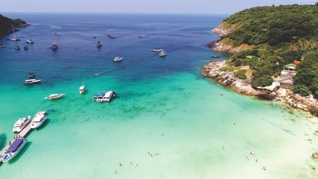 aerial of beautiful racha island in thailand