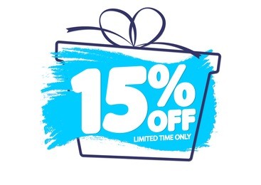 sale tag 15% off, banner design template, discount app icon, vector illustration