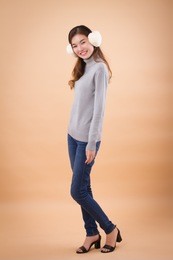 portrait of asian woman, fall winter style studio shot