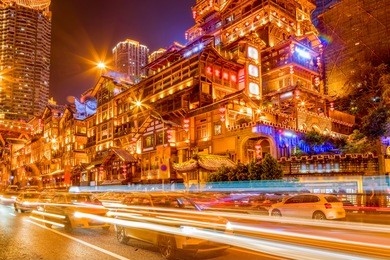 nightscape of traditional architectural landscape in chongqing