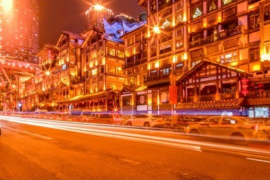 nightscape of traditional architectural landscape in chongqing
