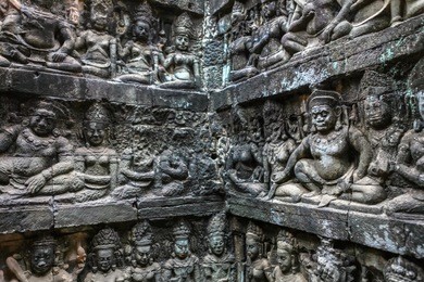 wall of terrace of the leper king, angkor wat, cambodia