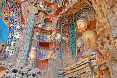 buddha statues of yungang grottoes : the world cultural heritage site, famous "buddhist caves art treasure houses" in datong, shanxi province, china. selective focus. 