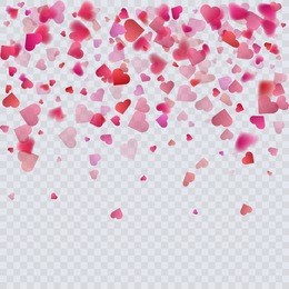 heart confetti on transparent background, decoration for your valentine's day greeting cards. vector eps 10