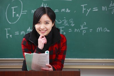 one young asian female teacher in classroom