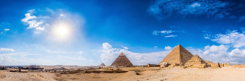 panorama of the area with the great pyramids of giza, egypt