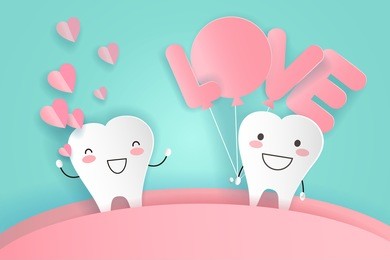 cute cartoon tooth with dental care on the green background