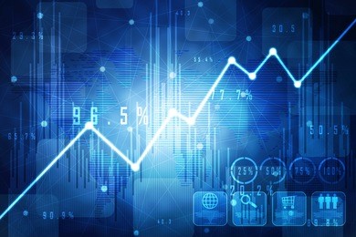 2d rendering stock market online business concept. business graph