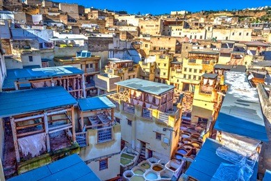 view to the tanneries from the above, fez, morocco
