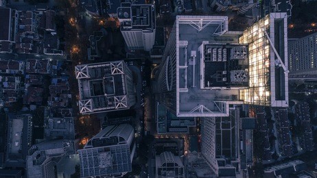aerial view of business area in nangjing rd, shanghai, china, at night