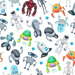 seamless pattern with cute funny robots. pictures in cartoon style. robot cartoon seamless pattern illustration
