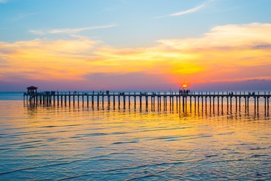 view gulf of thailand  bridge sunset