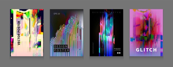 stock vector illustration glitch style computer screen error templates. digital pixel noise abstract design. templates for placards, banners, flyers, presentations and reports. minimal design. eps10