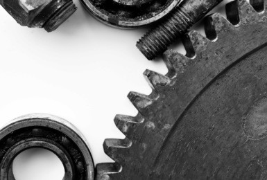 many equipment on ground in black and white photography