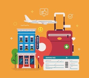 travel and tourism concept. summer vacation and air trip. booking hotel. vector illustration.