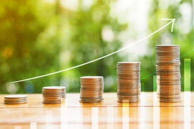 stack of growing coins step up money suitable for finance and banking concept background growing step by step for success in business