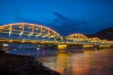bright bridge at night in changsha, china