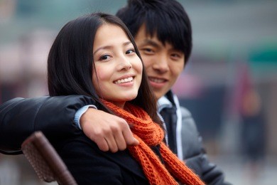 young asian couple outdoor portrait