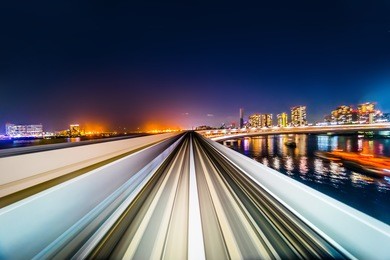 business concept - high speed abstract mrt track of motion light for background in tokyo, japan
