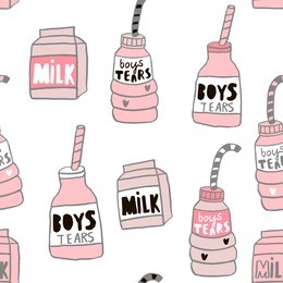 seamless pattern with hand drawn milk bottle. creative vector childish pink background for fabric, textile,kids apparel, nursery, decoration