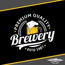 vector white and yellow vintage brewery logo isolated on black background