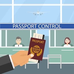 passport control at the airport. the hand stretches passport to passport control. flat design, vector illustration, vector.