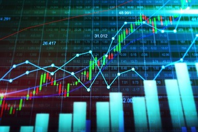 stock market or forex trading graph with candlestick chart suitable for financial investment concept. economic trends background for business idea and all art work design. abstract finance background