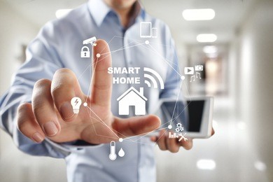 smart home automation concept on virtual screen. 