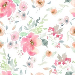 seamless summer pattern with watercolor flowers handmade. white background