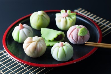 japanese traditional confectionery cake wagashi served on plate