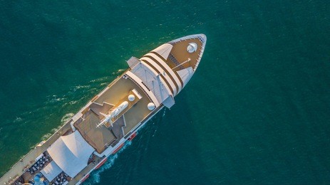 aerial view large cruise ship at sea, passenger cruise ship vessel, large cruise ship sailing across the gulf of thailand.