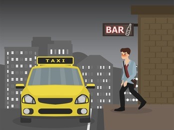 drunken man are taking a taxi cab, don't drink and drive concept cartoon vector