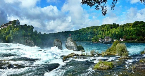 switzerland-view of the rhine falls and the laufen castle