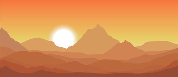  sunset in the desert vector illustration. sand dunes,rocks landscape